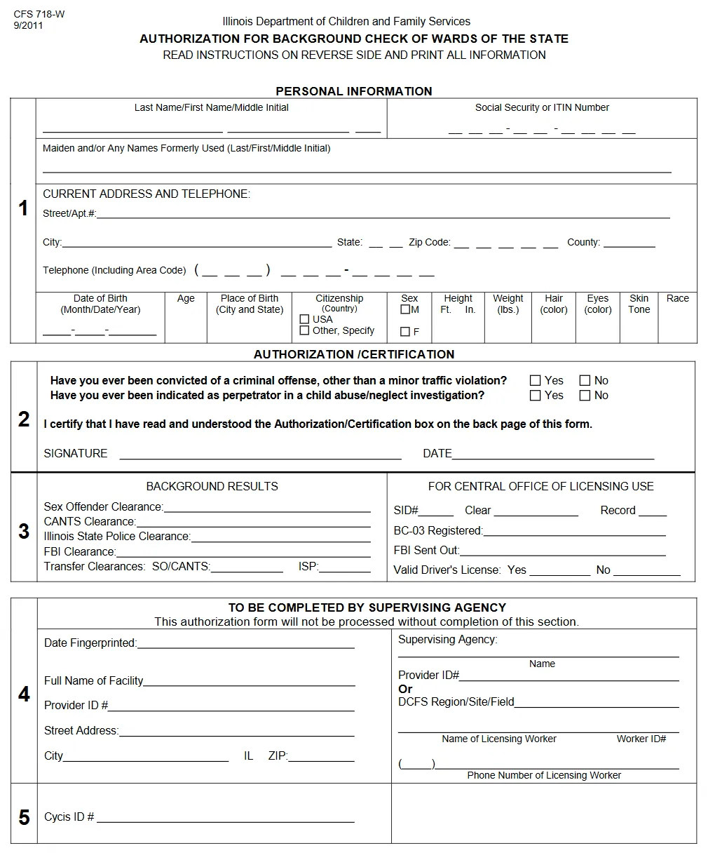 AUTHORIZATION FOR BACKGROUND CHECK OF WARDS OF THE STATE