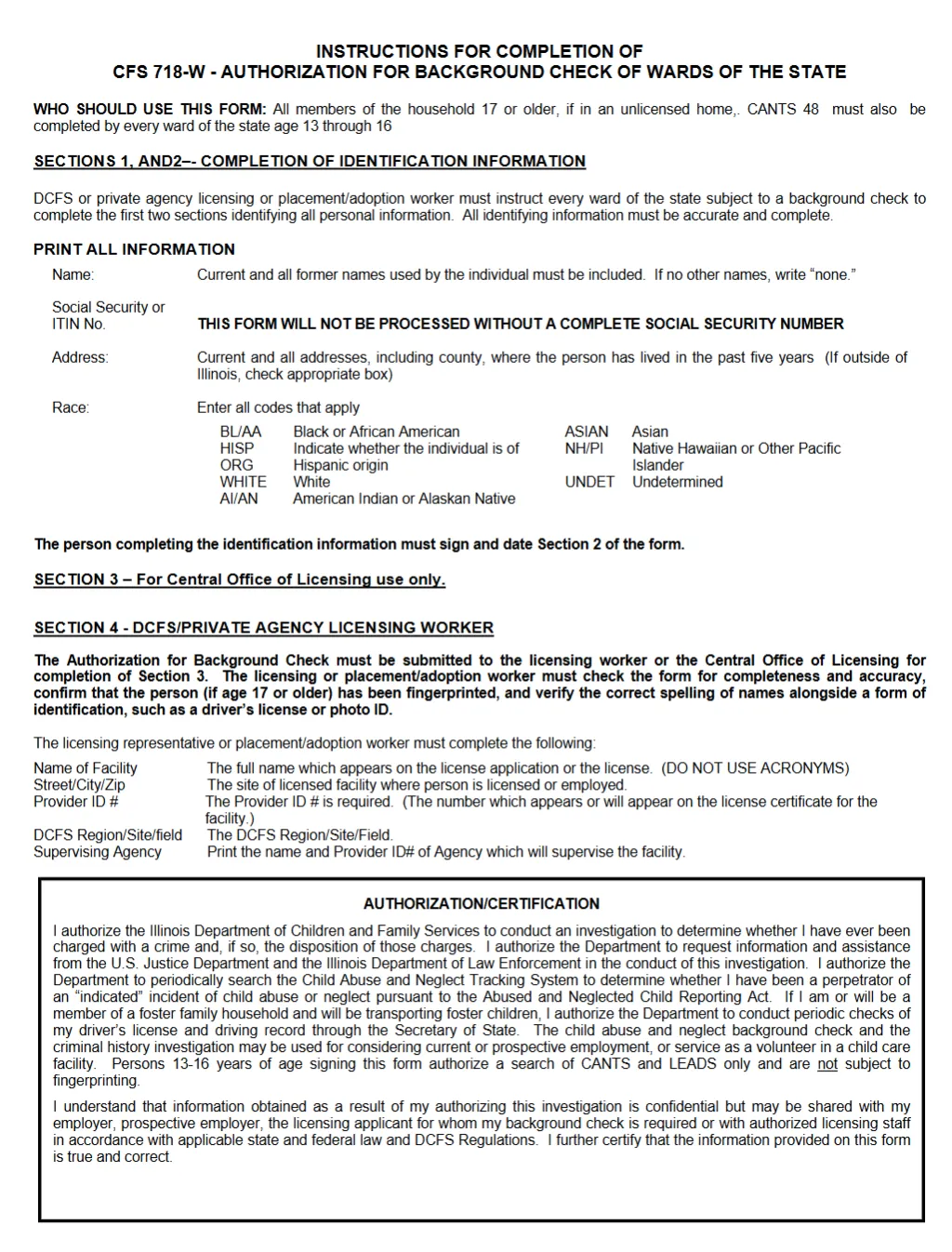 AUTHORIZATION FOR BACKGROUND CHECK OF WARDS OF THE STATE