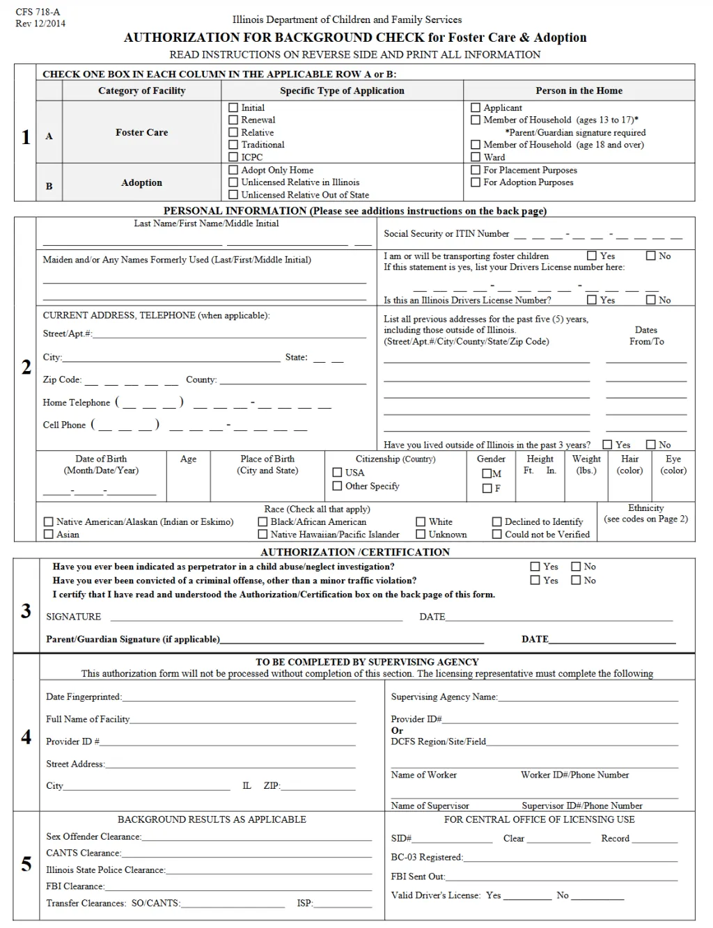 AUTHORIZATION FOR BACKGROUND CHECK for Foster Care & Adoption