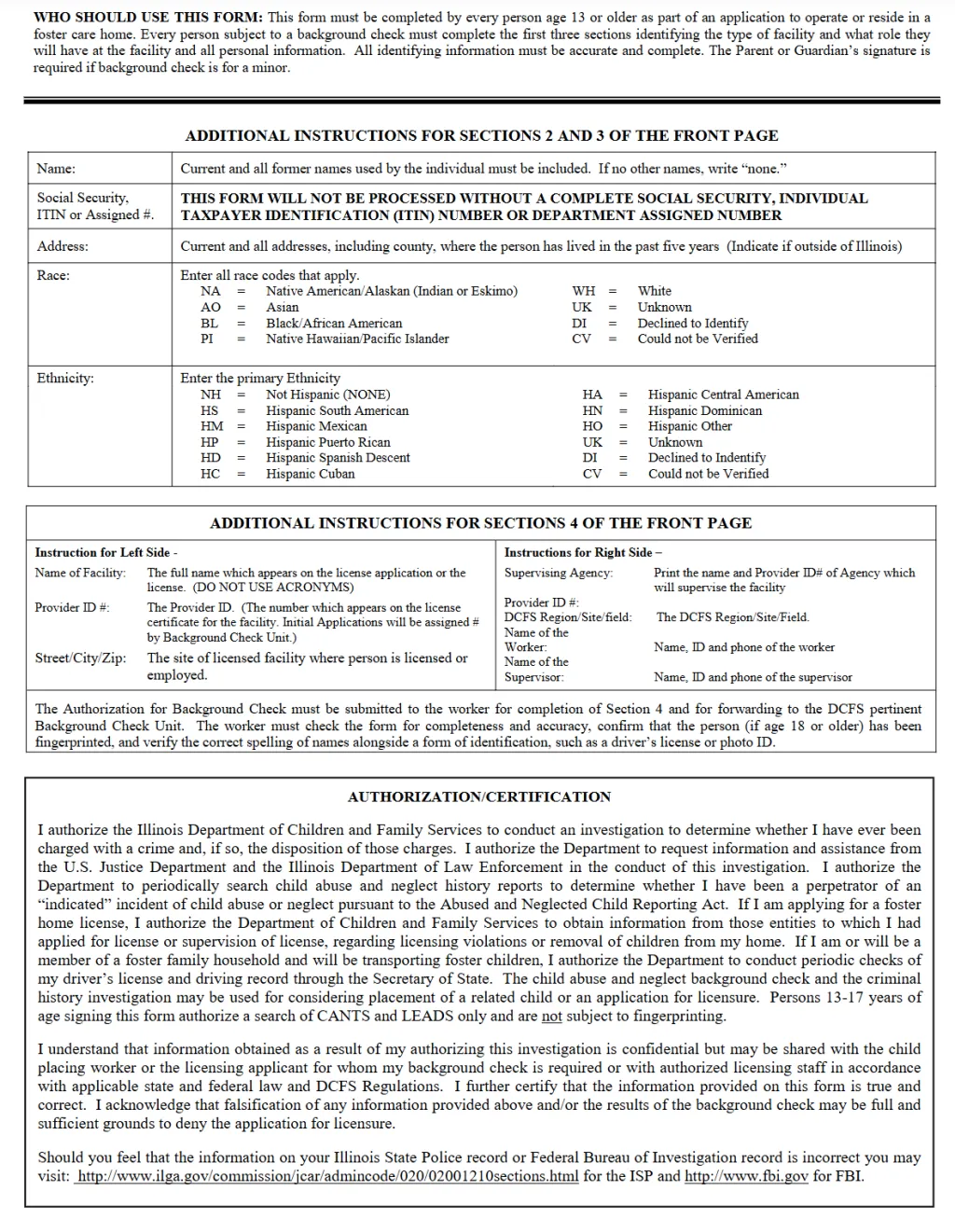 AUTHORIZATION FOR BACKGROUND CHECK for Foster Care & Adoption (Instructions)