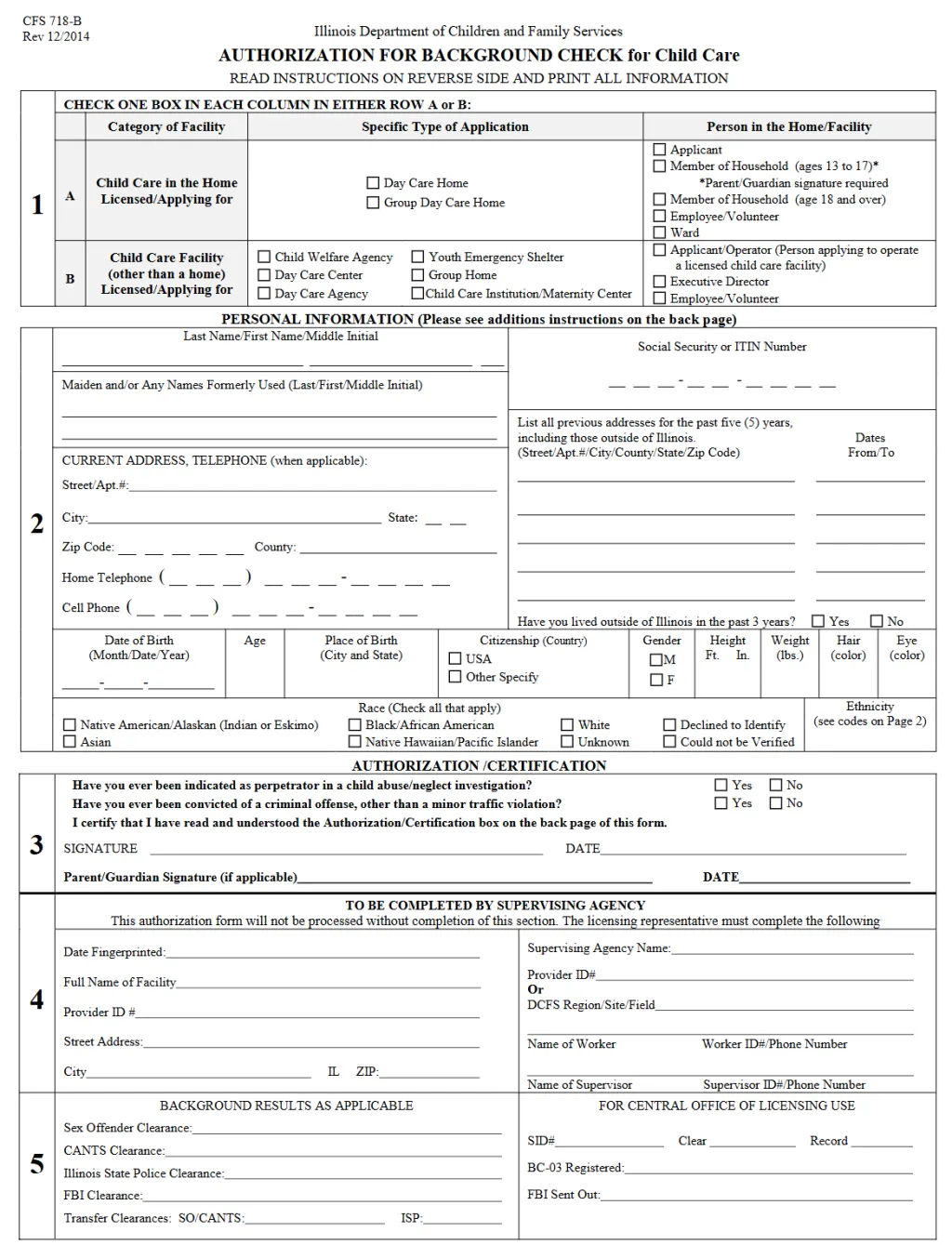 AUTHORIZATION FOR BACKGROUND CHECK for Child Care