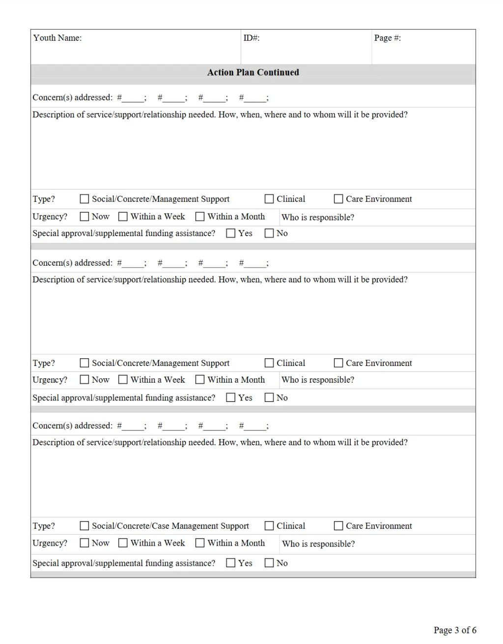 CLINICAL INTERVENTION FOR PLACEMENT PRESERVATION (CIPP) Action Plan (Page 3)