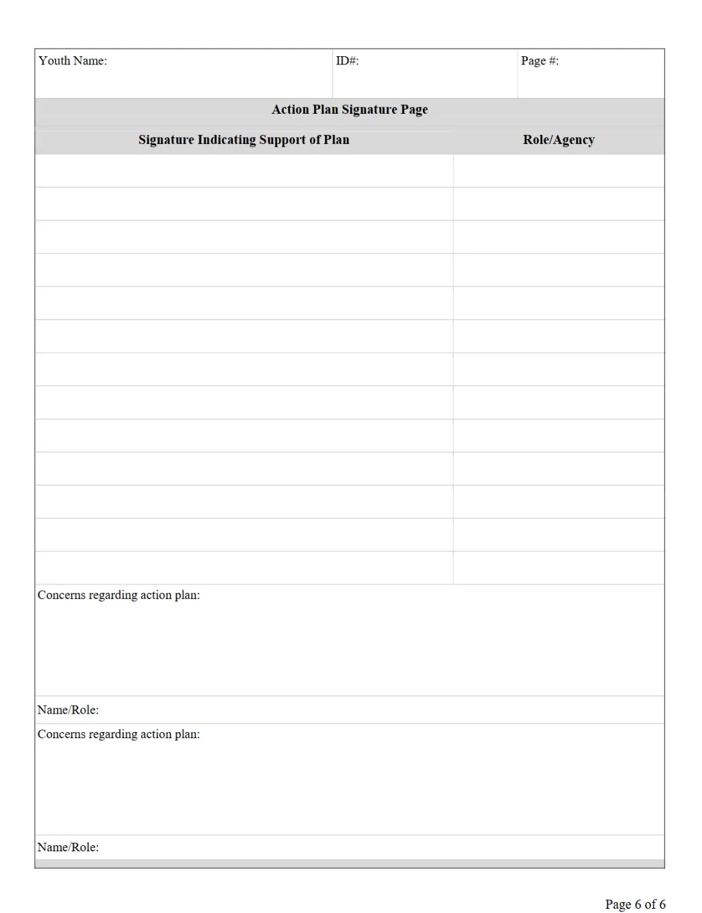 CLINICAL INTERVENTION FOR PLACEMENT PRESERVATION (CIPP) Action Plan (Page 6)