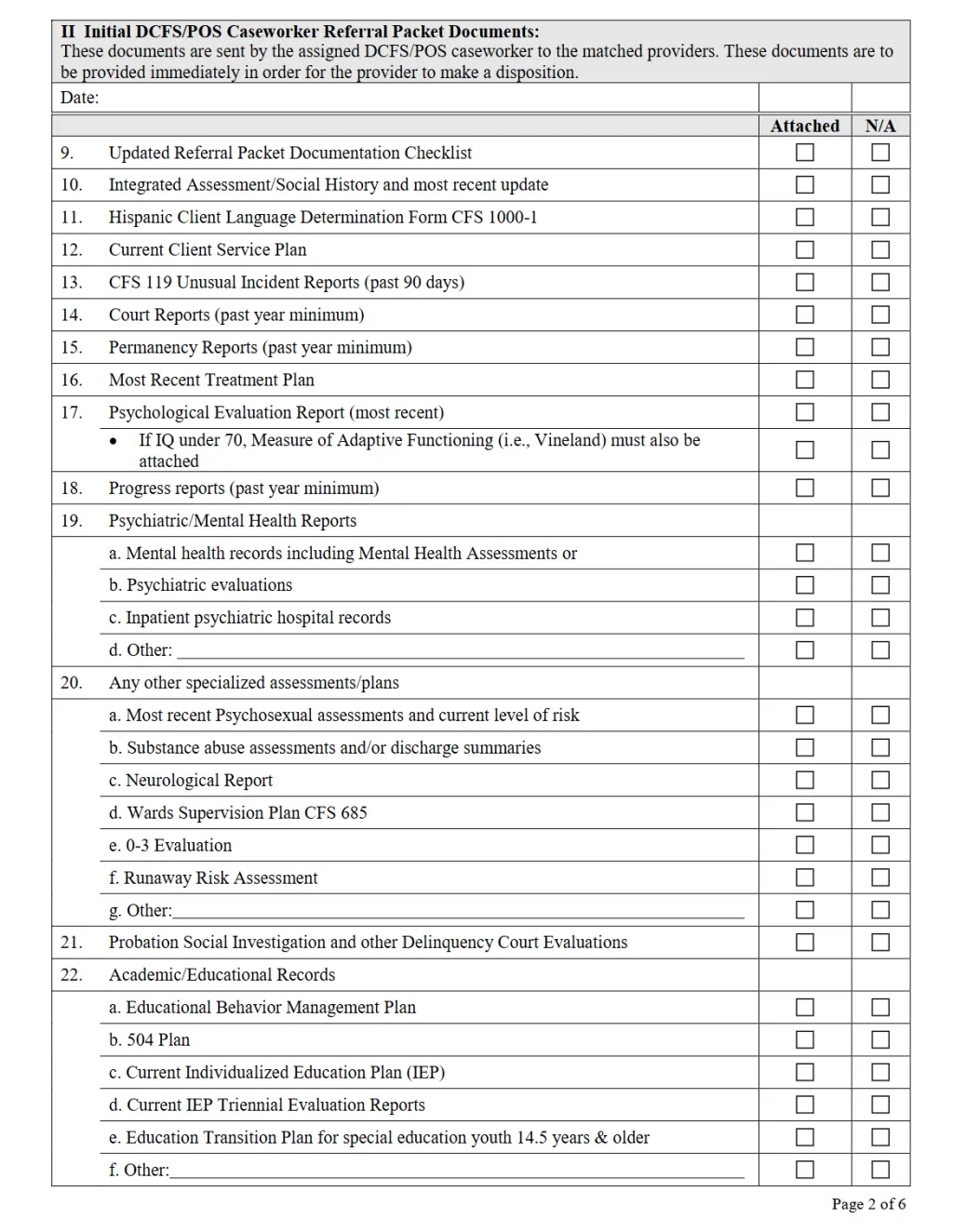 REFERRAL PACKET DOCUMENTATION CHECKLIST (Page 2)