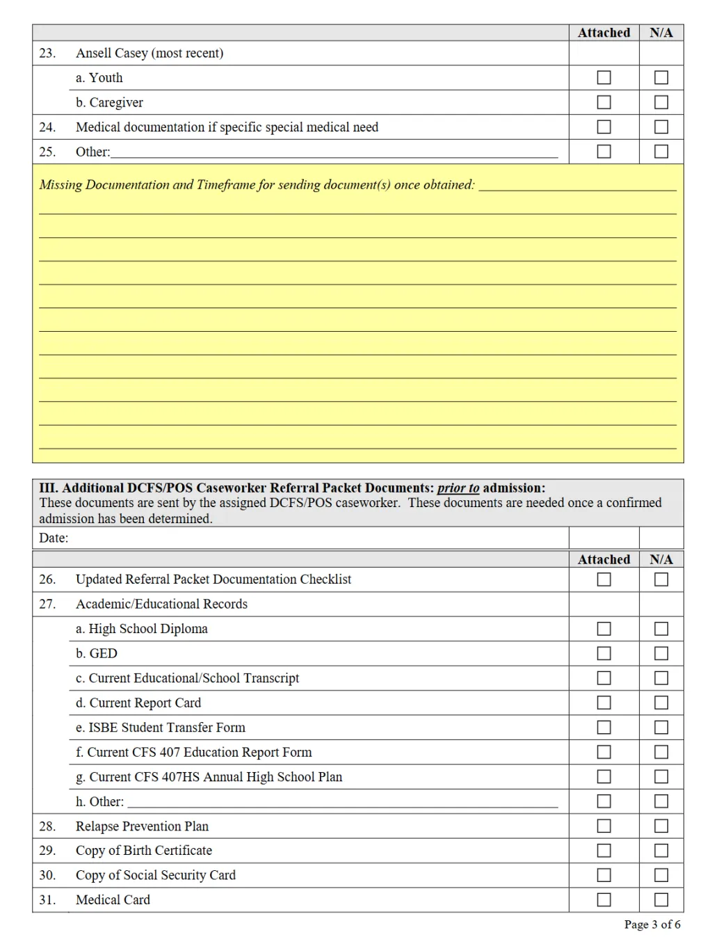 REFERRAL PACKET DOCUMENTATION CHECKLIST (Page 3)