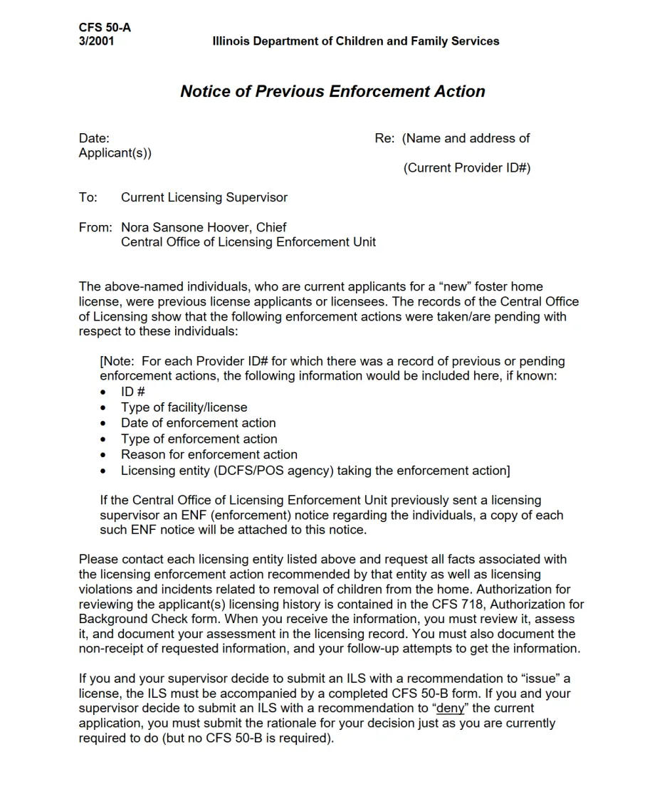 Notice of Previous Enforcement Action