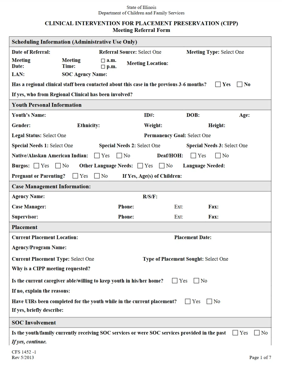 CLINICAL INTERVENTION FOR PLACEMENT PRESERVATION (CIPP) Meeting Referral Form