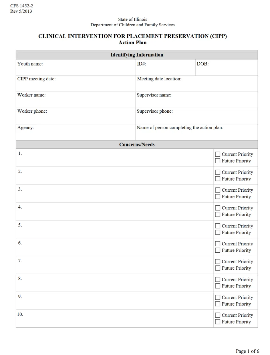 CLINICAL INTERVENTION FOR PLACEMENT PRESERVATION (CIPP) Action Plan