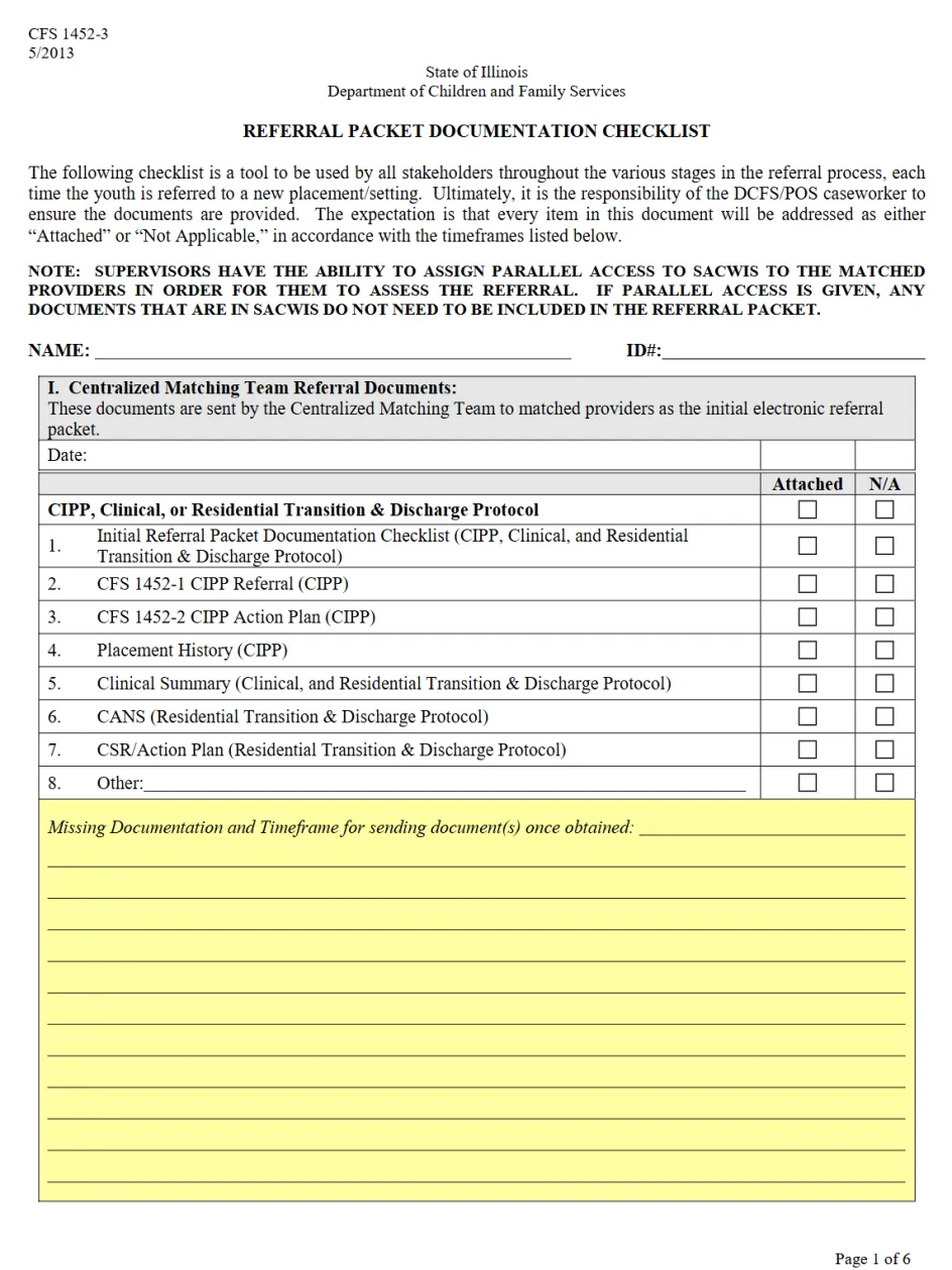 REFERRAL PACKET DOCUMENTATION CHECKLIST