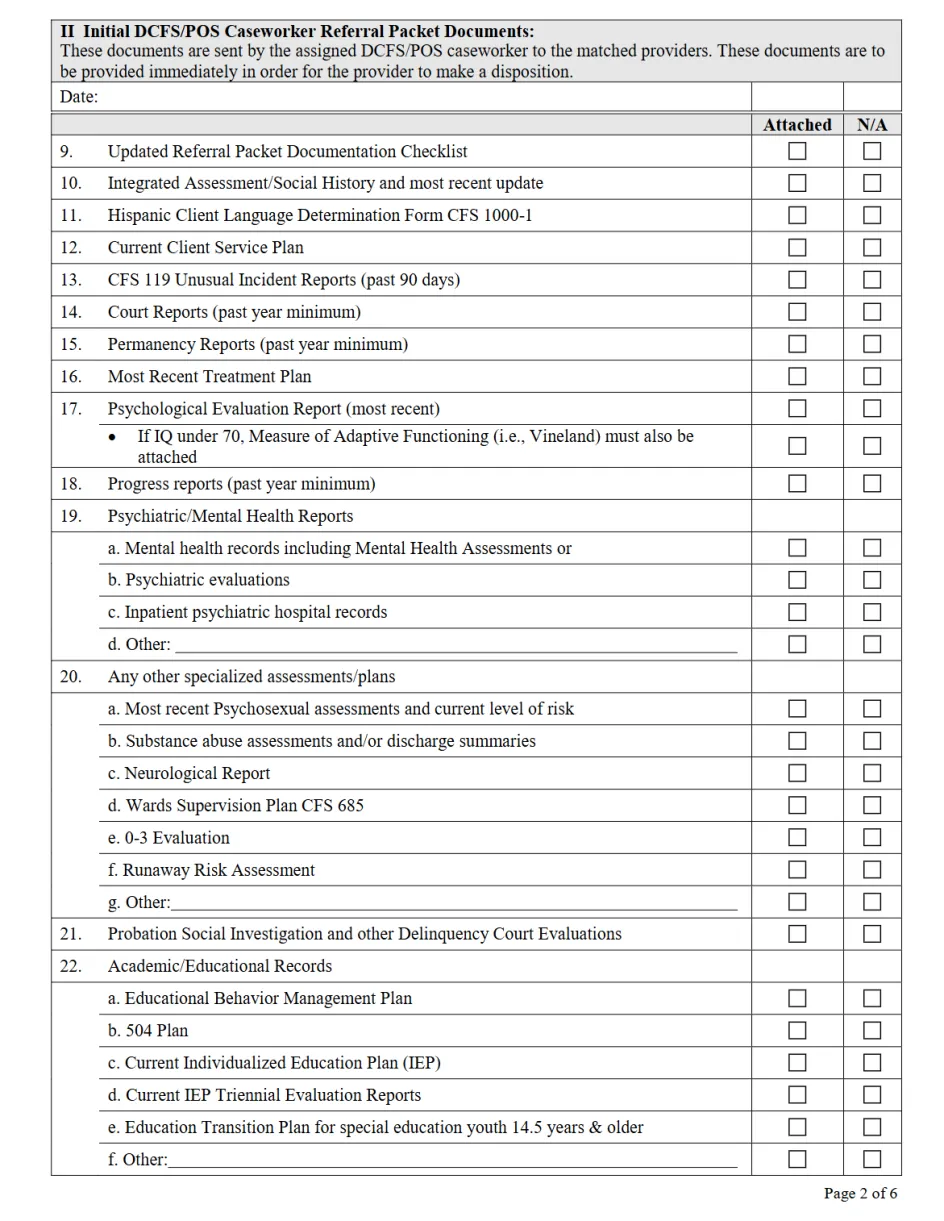 REFERRAL PACKET DOCUMENTATION CHECKLIST (Page 2)