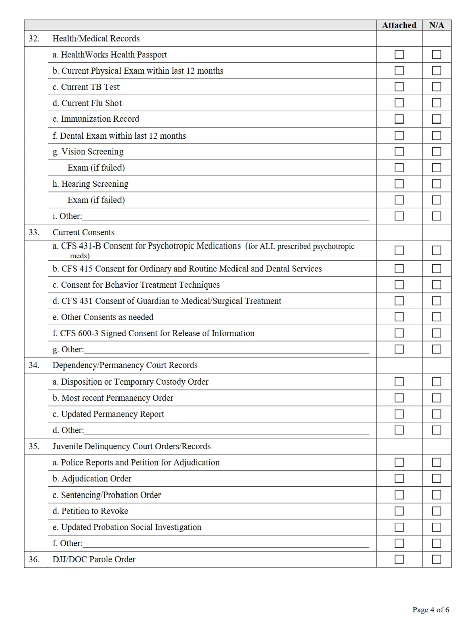 REFERRAL PACKET DOCUMENTATION CHECKLIST (Page 4)